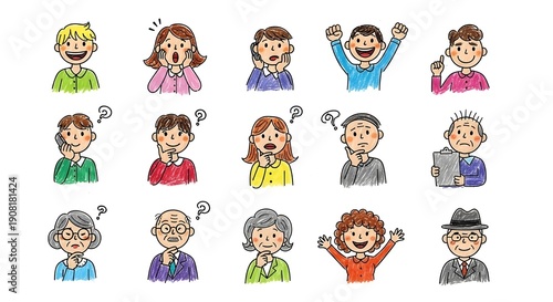 Diverse group of hand drawn cartoon people