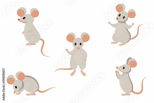 Cartoon mice in various poses against a white background