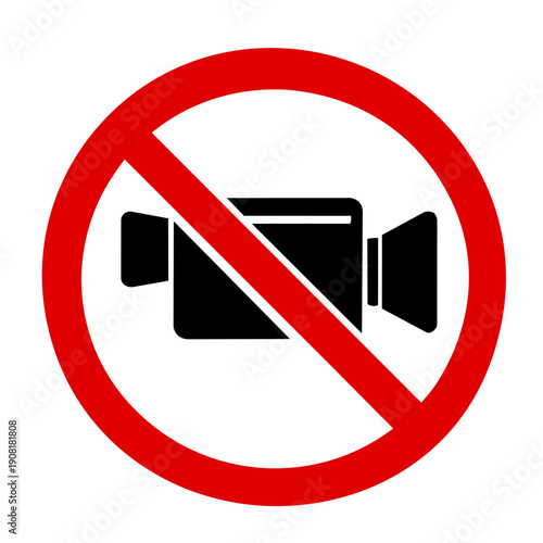 No video recording pictogram icon, monochrome動画撮影禁止のピクトグラム、ビデオ禁止アイコン、モノクロ