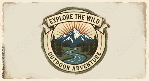 Retro vintage outdoor adventure mountain travel badge patch vector illustration.