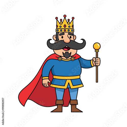 Cartoon King With Crown and Scepter, Royal Character Illustration
