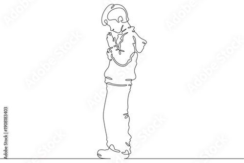 Wallpaper Mural Continuous single line drawing child praying.Praying teenager.Church.Faith.Religion. Linear.One continuous line isolated minimalist illustration. Not AI. Torontodigital.ca