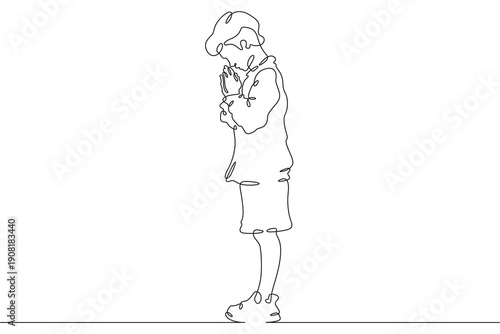 Wallpaper Mural Continuous single line drawing child praying.Praying teenager.Church.Faith.Religion. Linear.One continuous line isolated minimalist illustration. Not AI. Torontodigital.ca