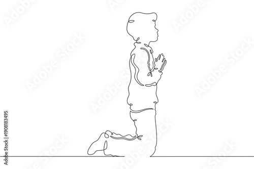 Wallpaper Mural Continuous single line drawing child praying.Praying teenager.Church.Faith.Religion. Linear.One continuous line isolated minimalist illustration. Not AI. Torontodigital.ca