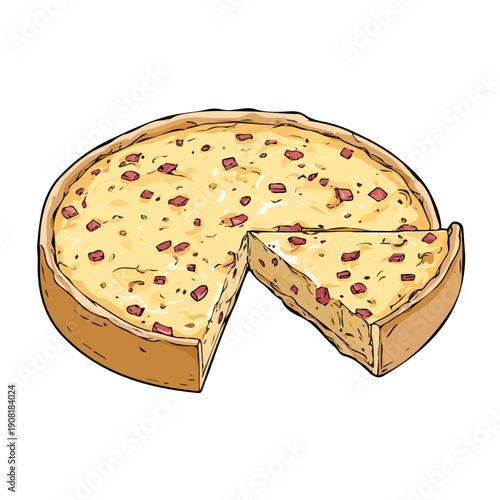 Flat-design 2D vector artwork of a Quiche Lorraine, styled as an icon and isolated against white background
