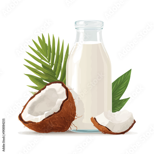 Flat-design 2D vector artwork of a Coconut Milk, styled as an icon and isolated against white background