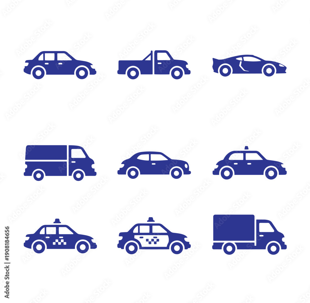 Fototapeta premium collection of blue car vehicle icons on white background