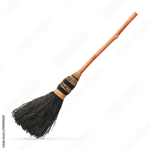 Halloween Broomstick, rendered in a minimalist 2D flat vector icon style against a pure white backdrop