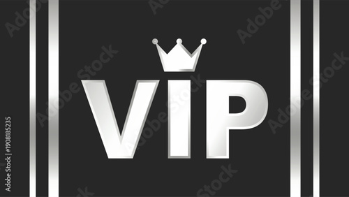 A silver VIP text with a crown on a dark background, framed by vertical silver lines, symbolizing exclusivity and premium status.