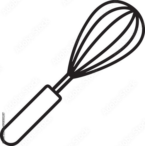 A stainless steel wire whisk is a professional kitchen cooking utensil and metal beater tool isolated on a white background