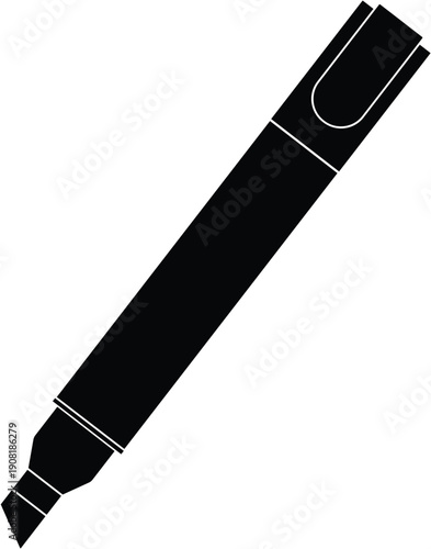 silhoette of a permanent marker pen with a cap side view vector illustration. 