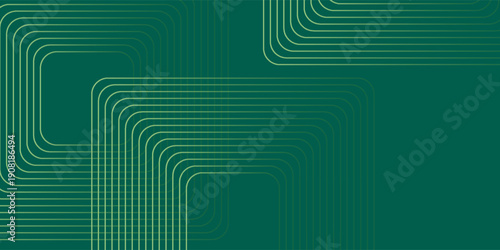 Green abstract background with glowing geometric lines. Modern gradient rounded square lines pattern. Futuristic concept. Suit for banner, brochure, cover, poster, website, flyer. Vector illustration