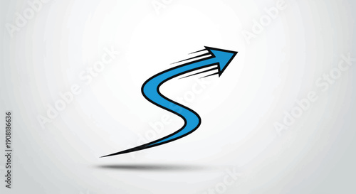 A blue arrow with motion lines pointing upwards and to the right