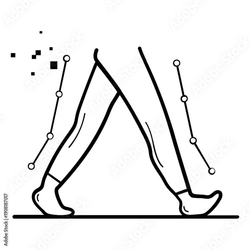 human gait analysis visualization concept, walking motion with biometric tracking vector icon design,  stride dynamics and movement data stock illustration