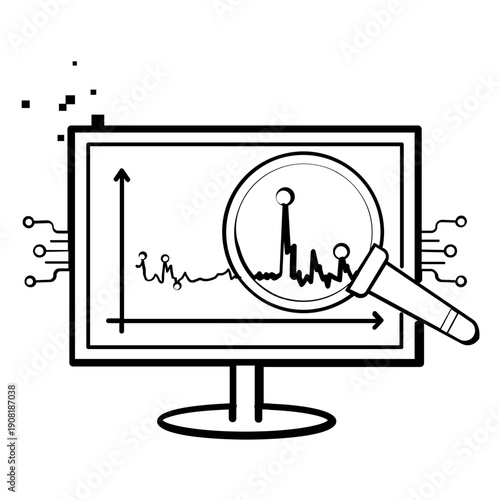 anomaly detection in data streams concept,  detecting irregular patterns in analytics vector icon design, zooming into key metrics stock illustration