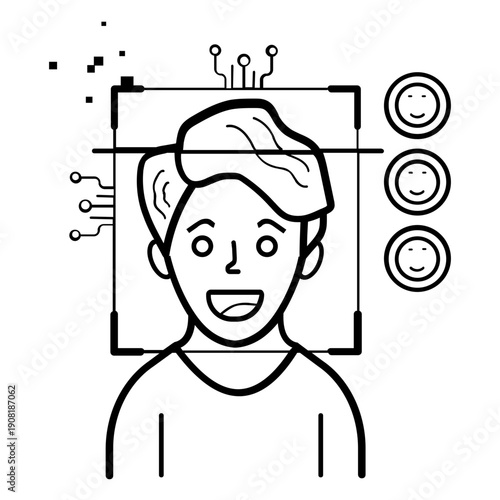 facial emotion recognition system concept, face detection and emotion tracking vector icon design, user mood analysis with ai stock illustration