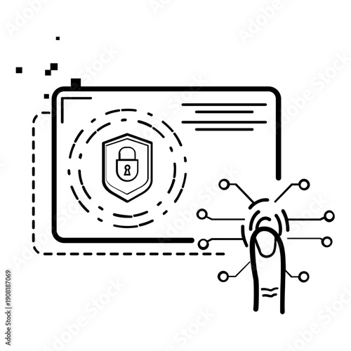 biometric authentication and cybersecurity concept, secure digital access with fingerprint verification vector icon design, advanced cyber protection framework stock illustration