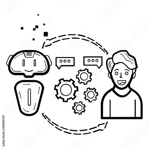 smart assistant and user communication concept, automated customer support vector icon design, human centered artificial intelligence stock illustration