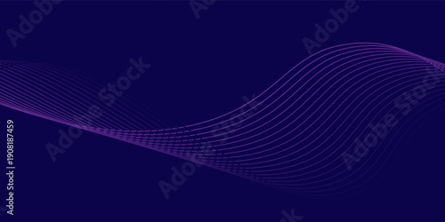 Abstract glowing wave lines on dark blue background. Dynamic wave pattern. Modern flowing wavy lines. Futuristic technology concept. Suit for banner, poster, cover, brochure, flyer, website