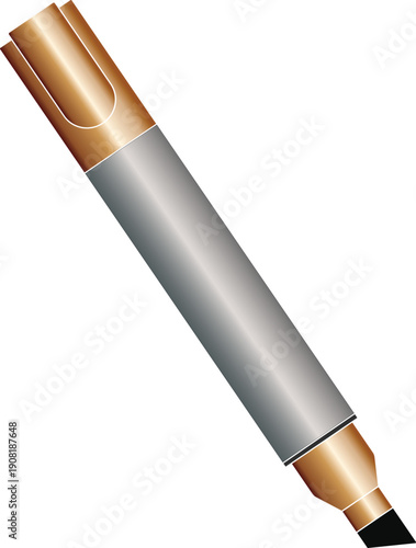 Vector illustration of a gold and gray permanent marker pen with a cap. 
