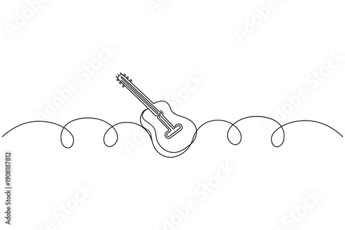 Hand drawn guitar icon with continuous one line stroke design

