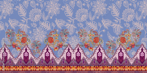 Tableau sur toile Pakistani Kurti digital design flower pattern - illustration