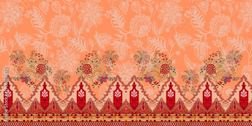 Quadro su tela Pakistani Kurti digital design flower pattern - illustration