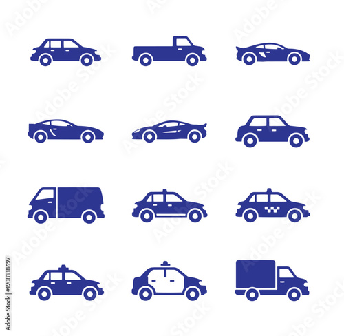 various cars and trucks in different styles and models for graphic resources
