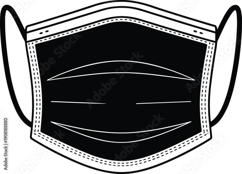Protective black medical face mask vector icon isolated on white background for health safety virus prevention and surgical healthcare professional design projects.