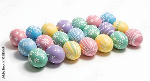 Decorated easter eggs displayed against a transparent background for festive design