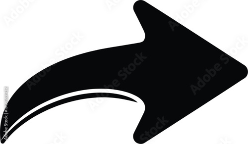 Black curved arrow vector icon isolated on white background representing sharing redirection forwarding and social media interaction for web and mobile application design projects.