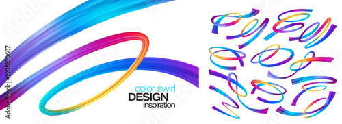 Vibrant gradient ribbons in rainbow colors flow gracefully. Abstract wave pat...