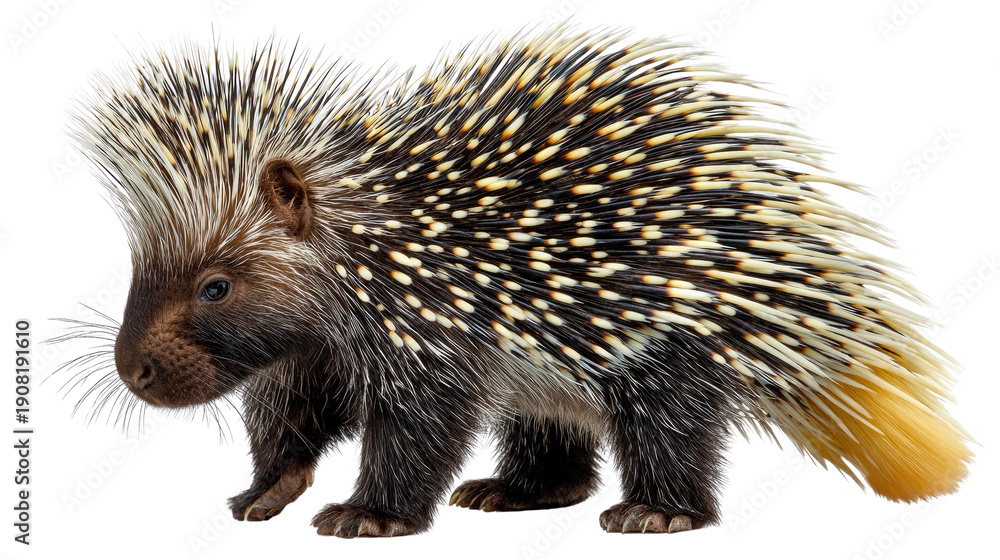 Obraz premium Porcupine in Focus: A detailed image of a majestic porcupine with its iconic quill defense system on full display, perfect for showcasing the unique features and textures of this animal.