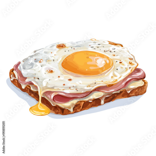 Minimal 2D flat vector of a Croque Madame, icon-style illustration on a white background