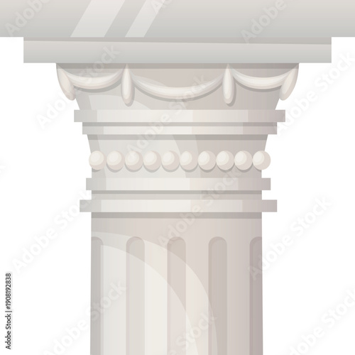 Stone pillar capital. Doric order marble column