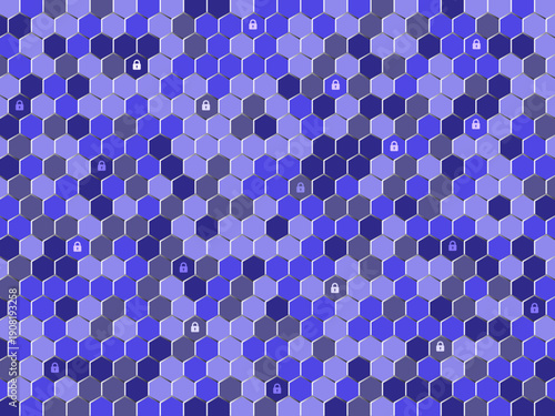 Elegant light blue and soft lavender hexagonal security grid, minimalist premium data guard for tech branding.