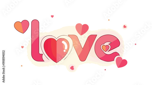 A heartwarming typographic illustration displaying profound affection through stylized pink and red hearts radiating warmth and tenderness a