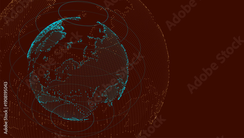 A digital model of the Earth, assembled from glowing dots and lines. The image symbolizes the unity of the world, technology, and the future of digital civilization.