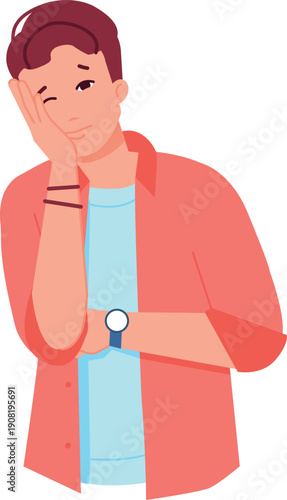 Bored face man. Young adult person emotion