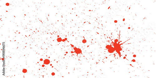 Abstract background texture of red splatters and droplets on a clean white surface