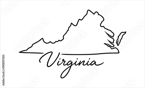 Virginia State Outline Map Script Typography