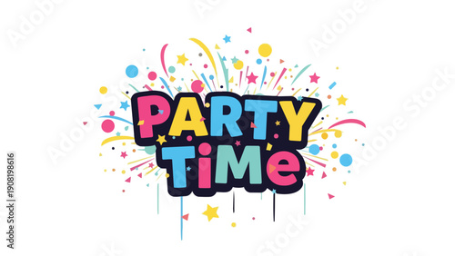 Vibrant and joyful graphic announcing an exciting gathering with a burst of colorful confetti and abstract festive elements perfect for celebration