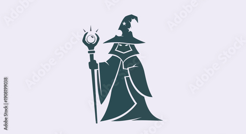 Mysterious wizard silhouette on pastel background