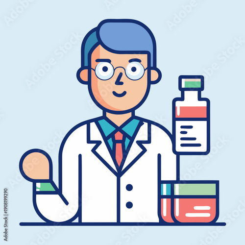 Illustration of a Pharmacist with Medical Supplies