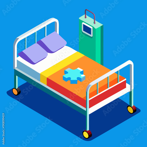 Isometric Hospital Bed with Medical Equipment