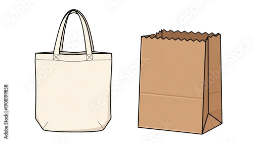 Illustration of shopping bags and carrier bags on a plain background from a frontal viewpoint