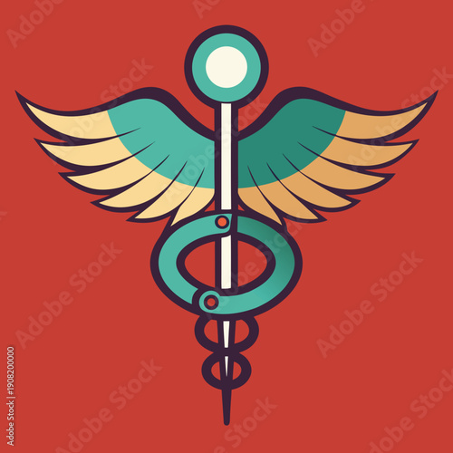 Stylized Caduceus Medical Symbol with Wings