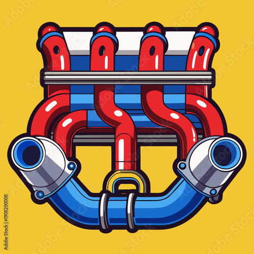 Stylized Engine Exhaust Manifold with Turbo Components