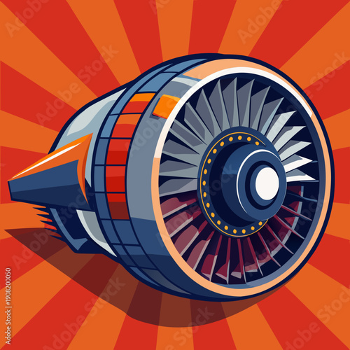 Stylized Jet Engine with Rotating Fan Blades