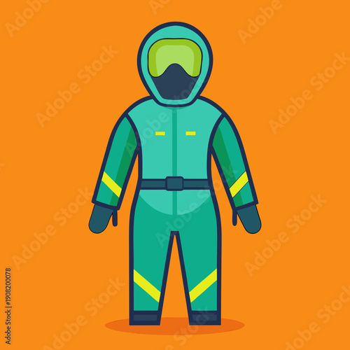 Teal protective hazmat suit with yellow accents